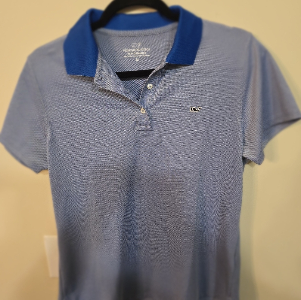 Vineyard Vines Performance Women's Pique Polo Solid Yacht Blue Stretch New - Picture 6 of 7